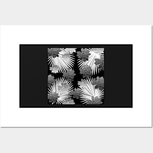 PALM MAGNOLIA SILVER BLACK AND WHITE PATTERN Posters and Art